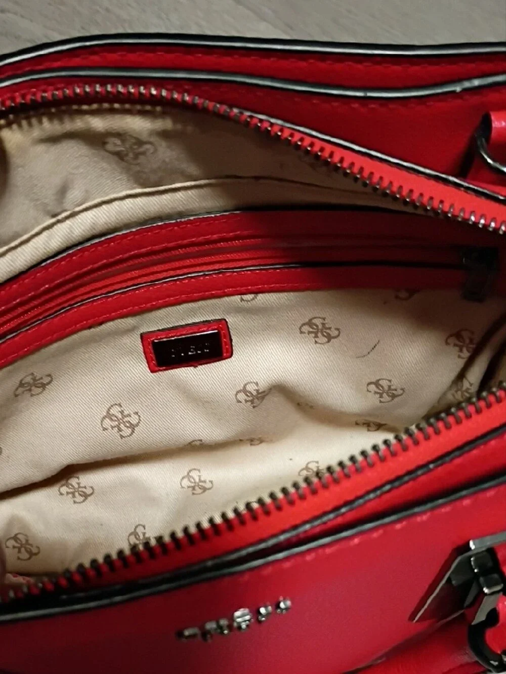 Guess Red Leather Structured Satchel with Top Handles
